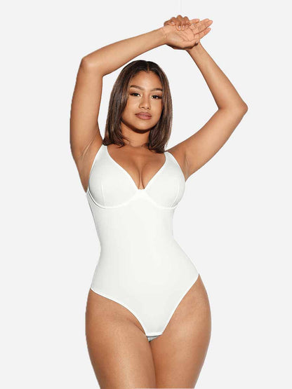 V Neck Tummy Control Thong Bodysuit