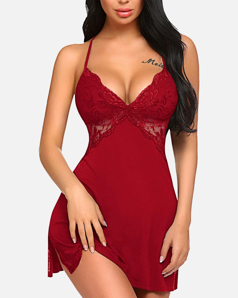 Chiccorsets® Lace Trim Slit Sleep Dress Babydoll Teddy Lingerie