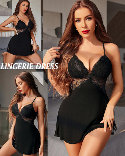 Chiccorsets® Lace Trim Slit Sleep Dress Babydoll Teddy Lingerie