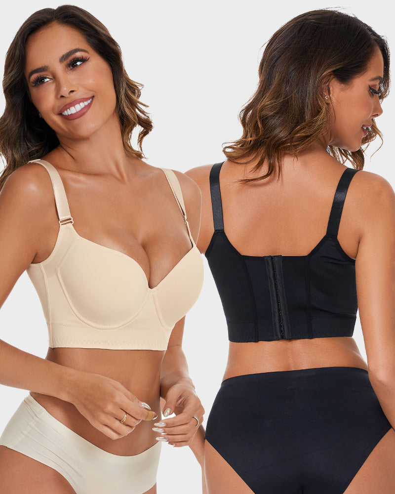 Chiccorsets® Push-Up Back Smoothing Bra - Black+Beige (2 PACK）