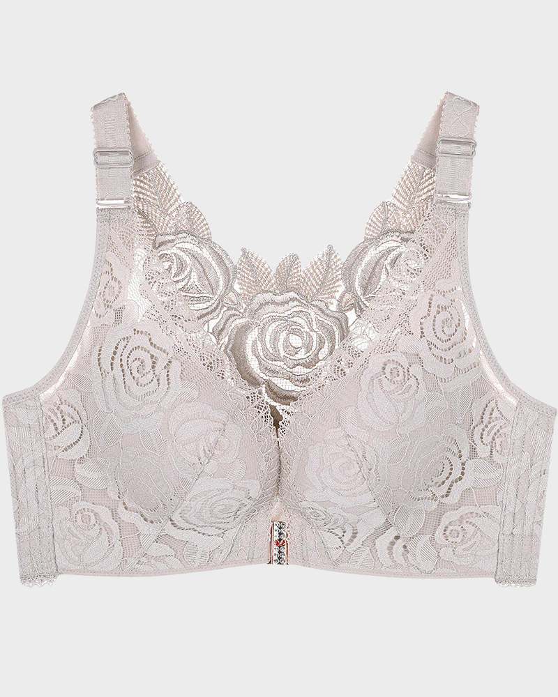 Rose Embroidery Front Closure Bra