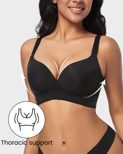 Chiccorsets®Back Smoothing Push-Up Plunge Bra - Black