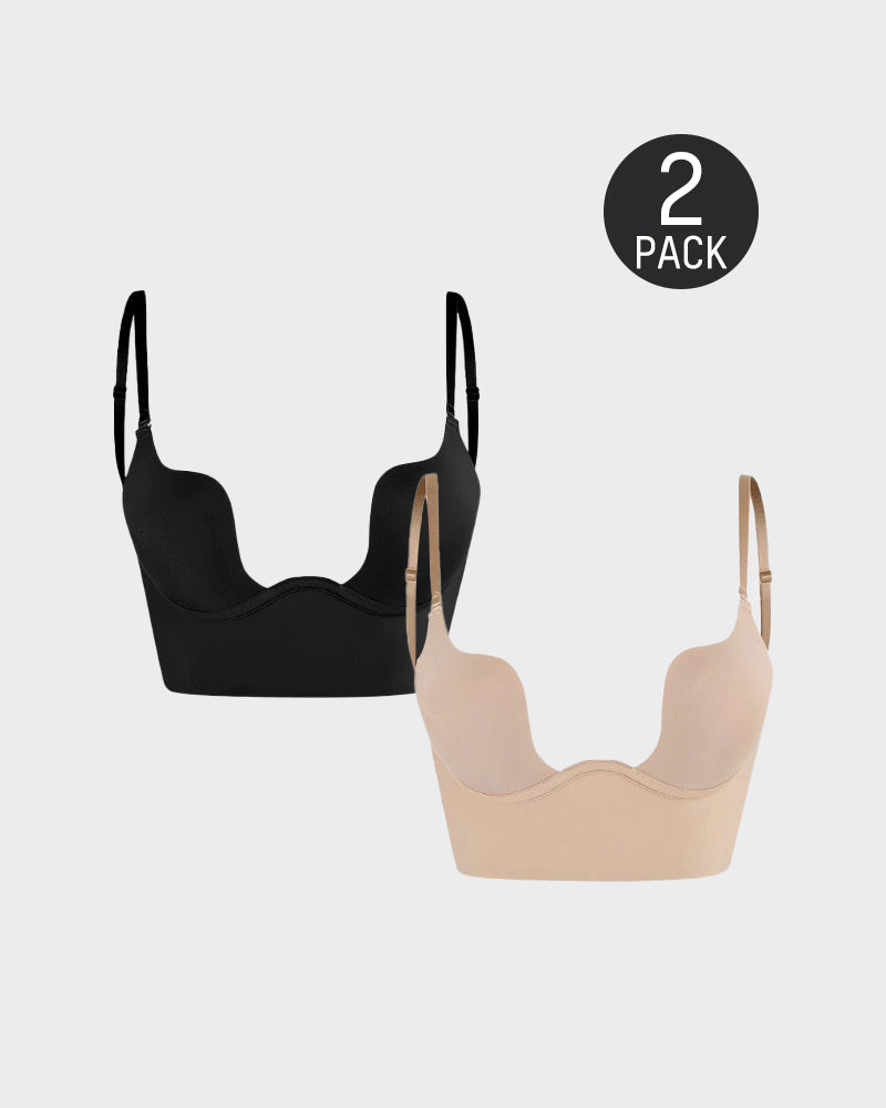 Chiccorsets® Low Back Secret Plunge Bra - Black+Beige (2 Pack)