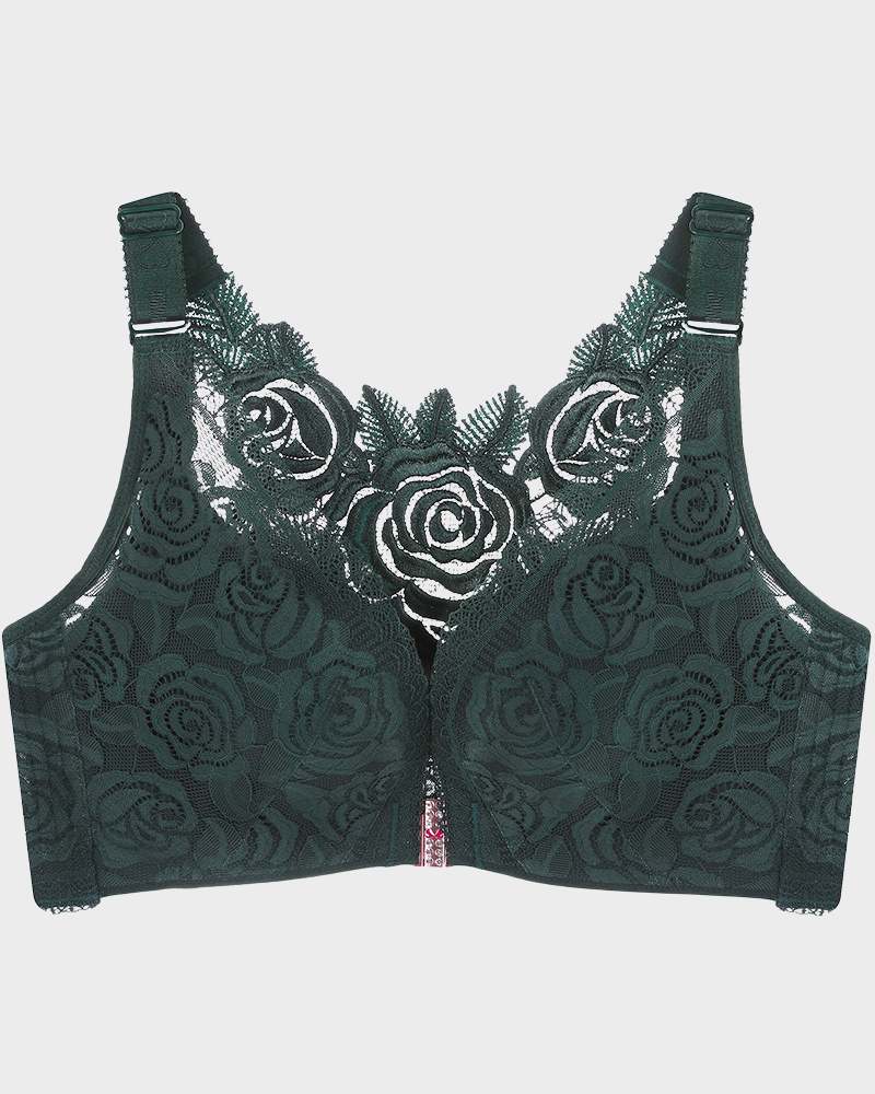 Rose Embroidery Front Closure Bra