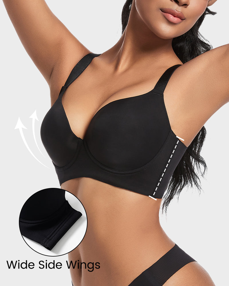 Chiccorsets®Back Smoothing Push-Up Plunge Bra - Black