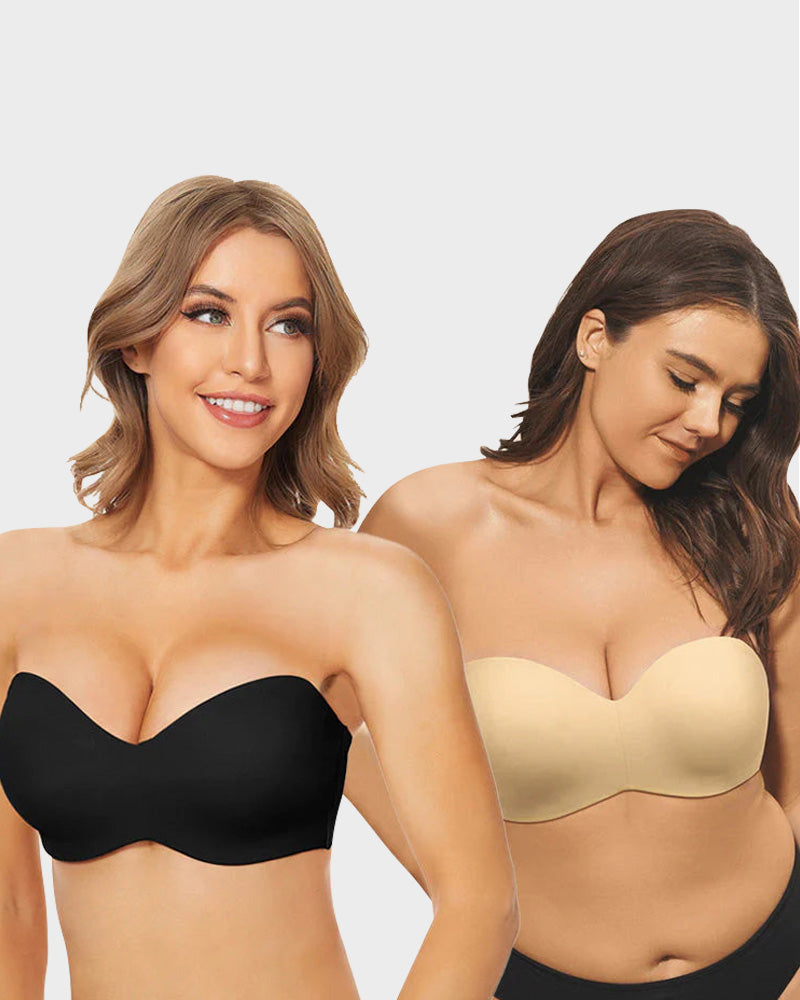 Chiccorsets® Full Support Non-Slip Convertible Bandeau Bra-Black+Nude