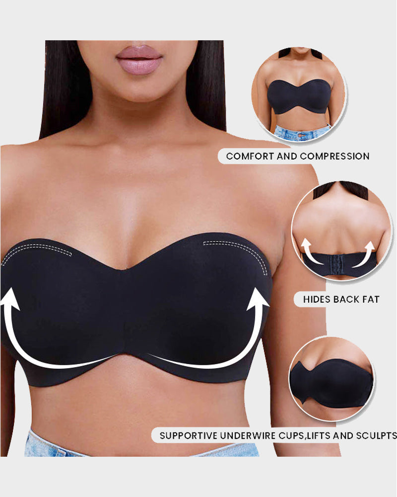 Chiccorsets® Full Support Non-Slip Convertible Bandeau Bra-Black