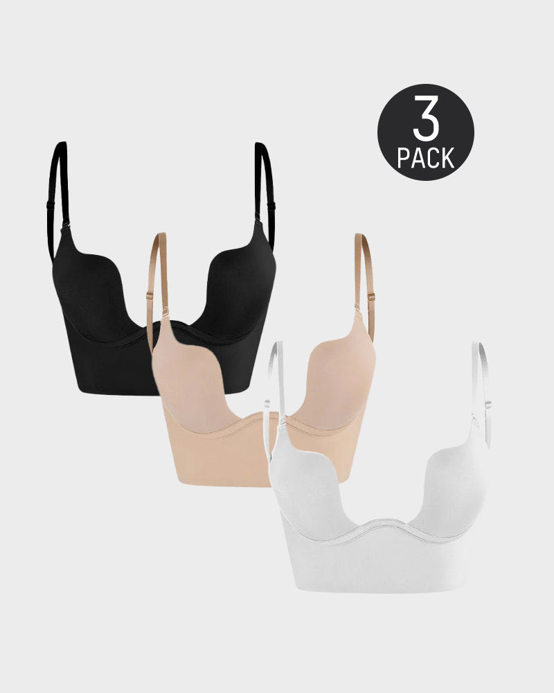 Chiccorsets® Low Back Secret Plunge Bra - Black+Beige (2 Pack)