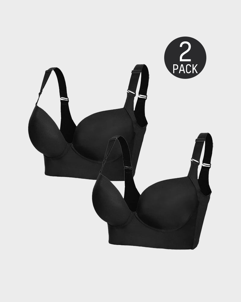 Chiccorsets® Push-Up Back Smoothing Bra - Black+Beige (2 PACK）