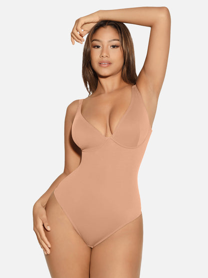 V Neck Tummy Control Thong Bodysuit