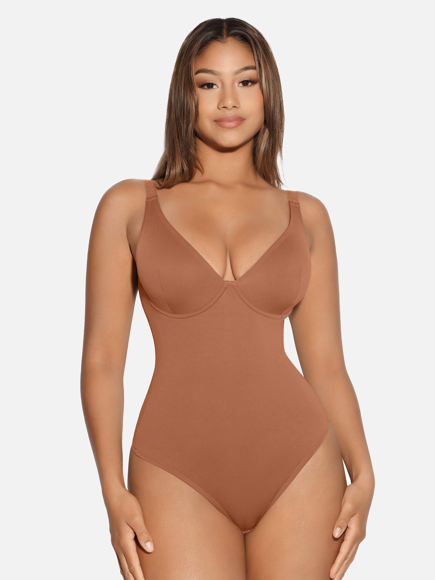 V Neck Tummy Control Thong Bodysuit