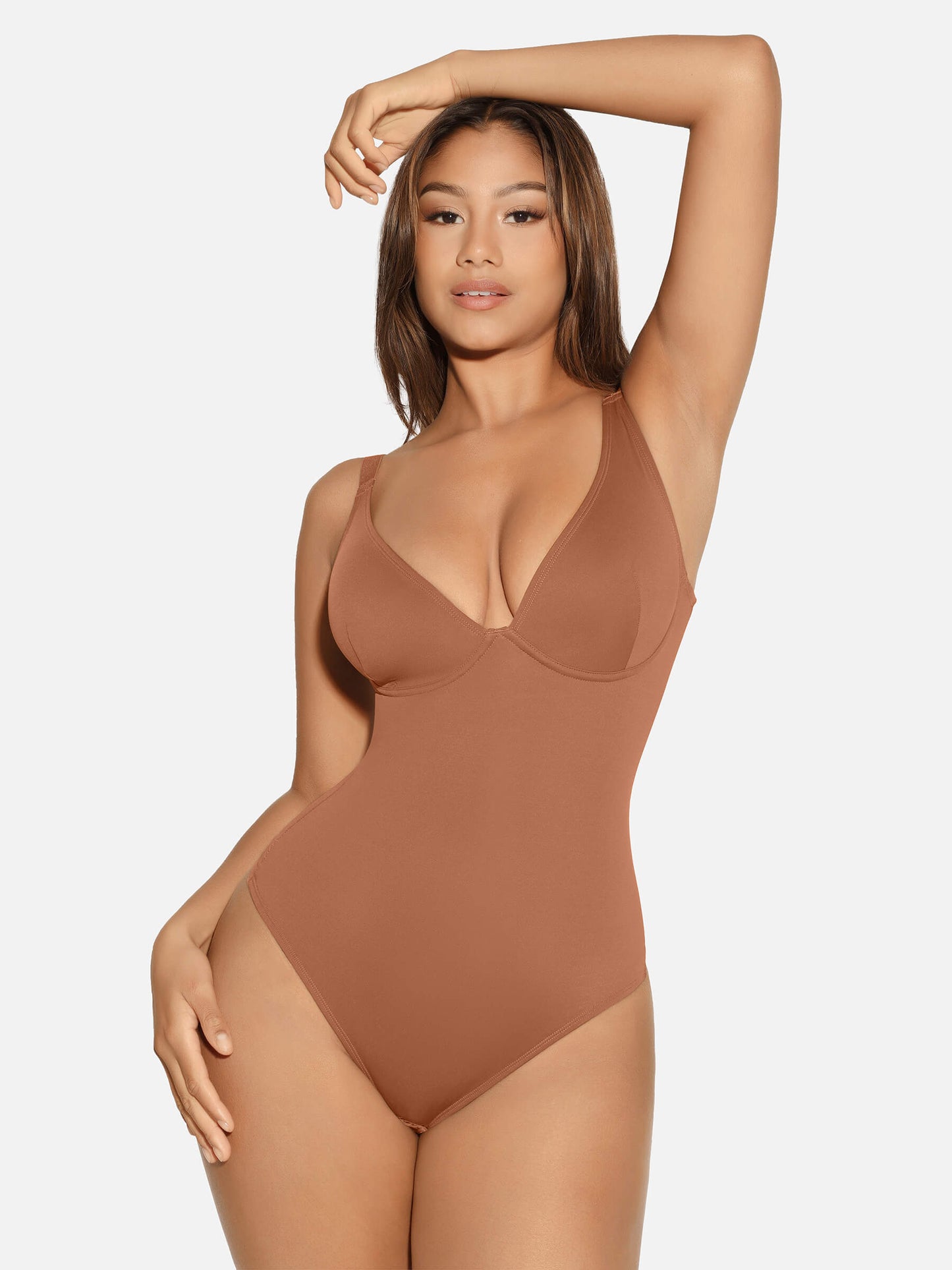 V Neck Tummy Control Thong Bodysuit