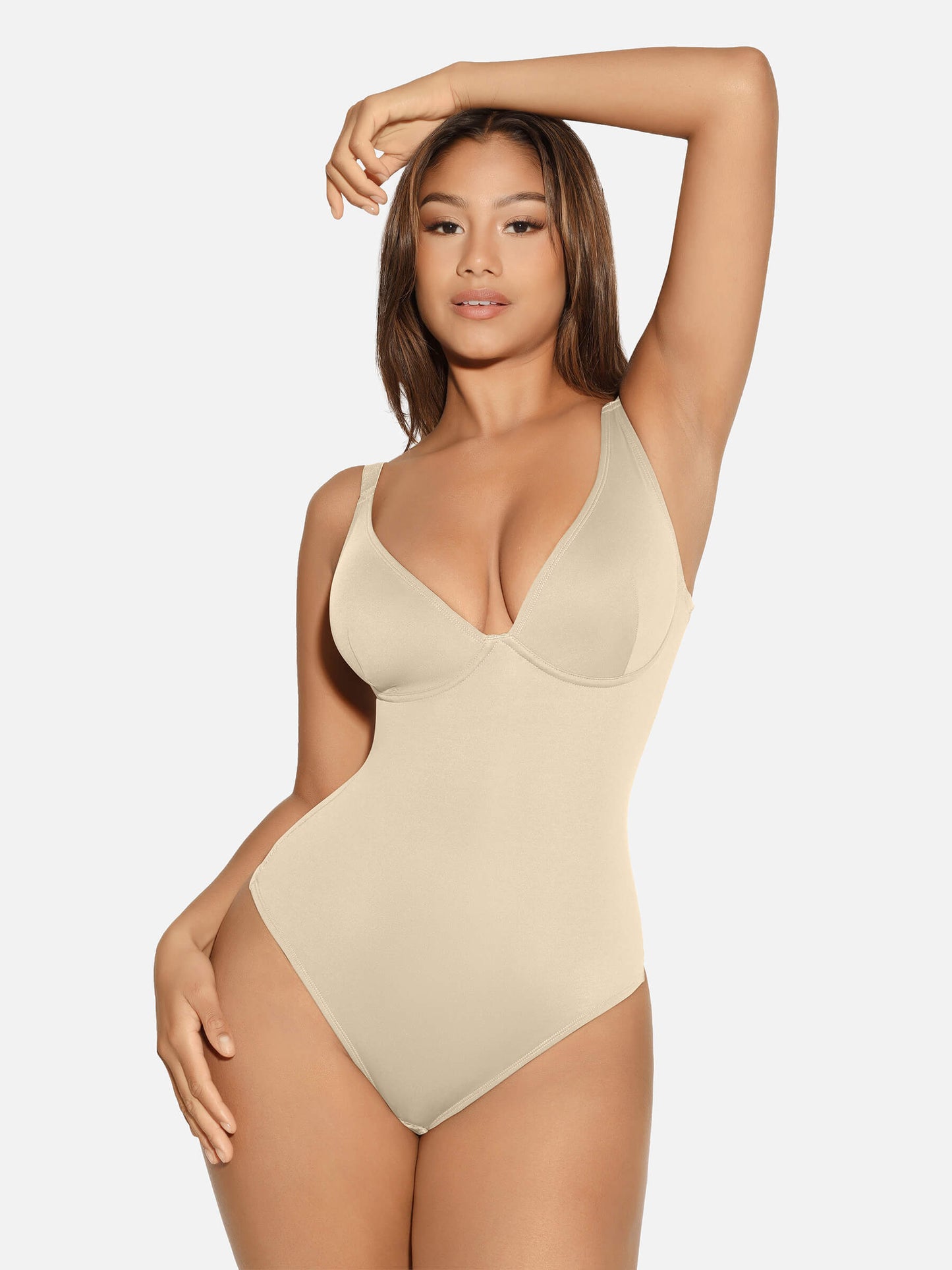 V Neck Tummy Control Thong Bodysuit