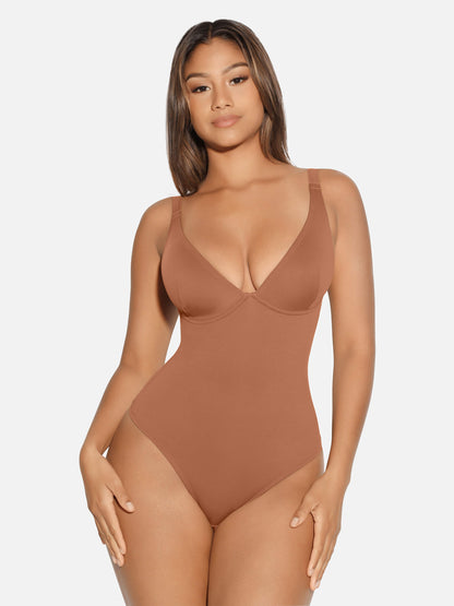 V Neck Tummy Control Thong Bodysuit