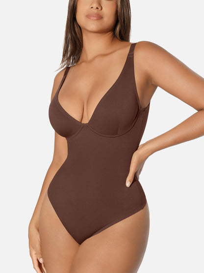 V Neck Tummy Control Thong Bodysuit