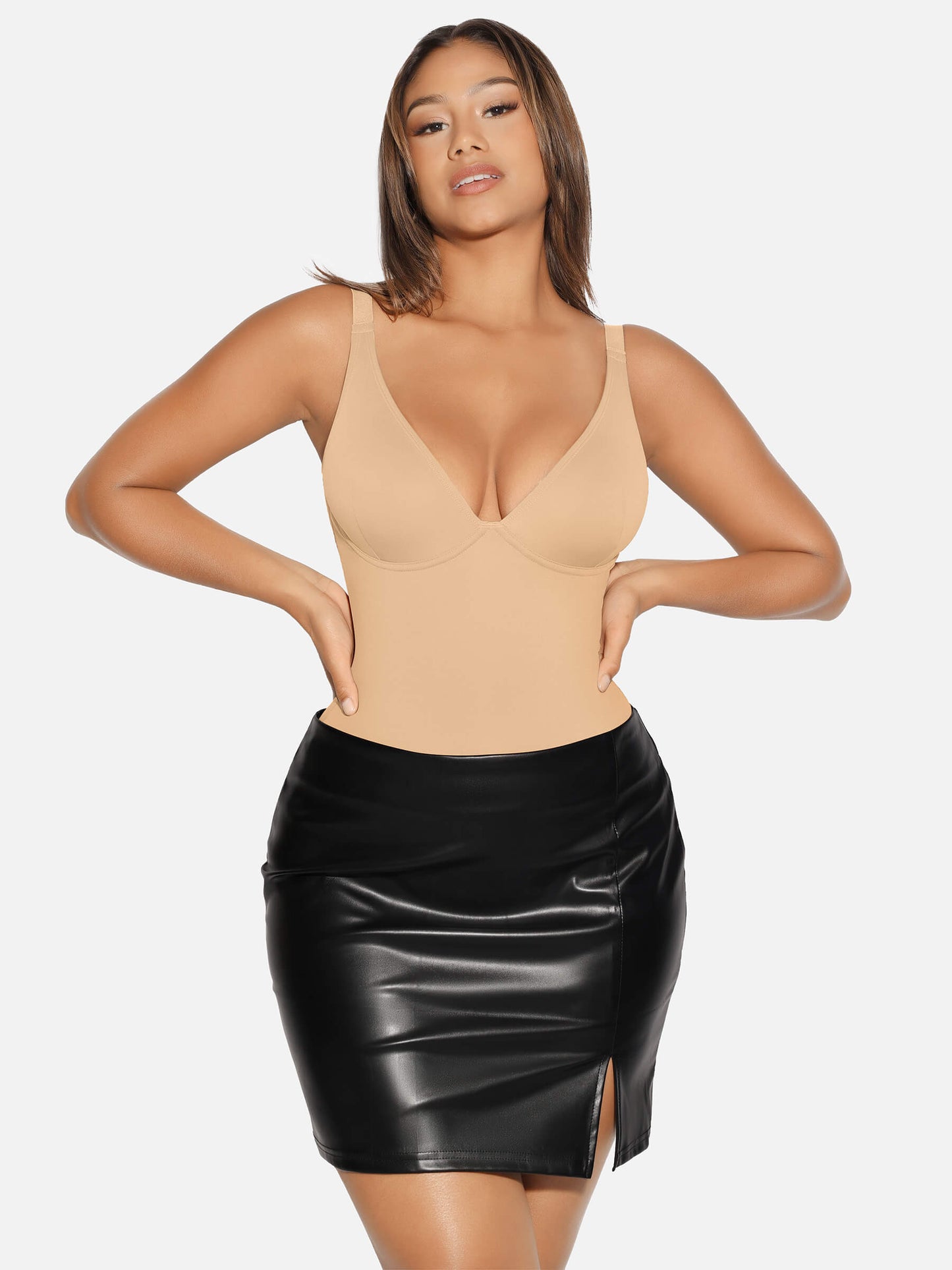 V Neck Tummy Control Thong Bodysuit