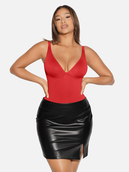 V Neck Tummy Control Thong Bodysuit