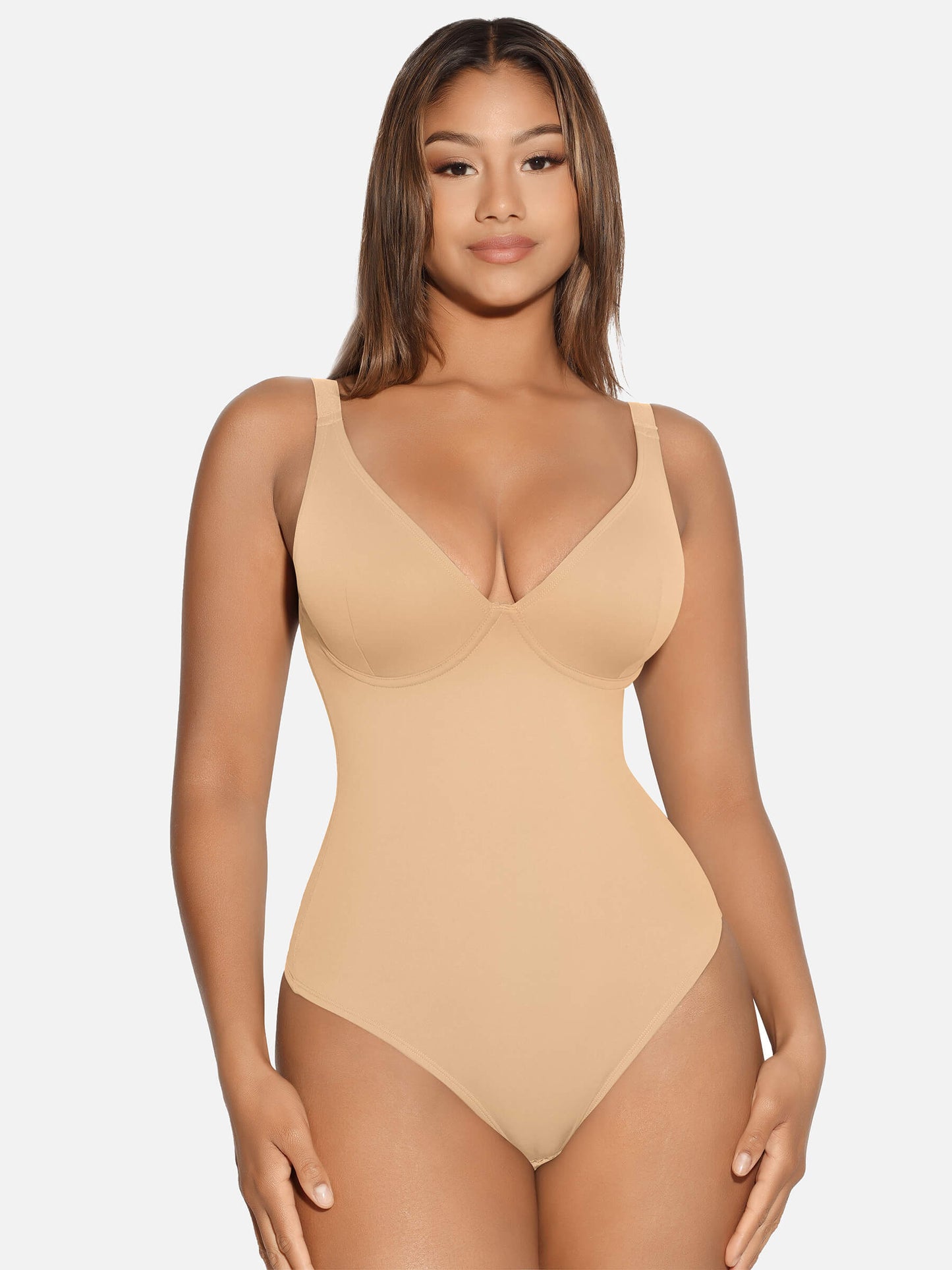 V Neck Tummy Control Thong Bodysuit