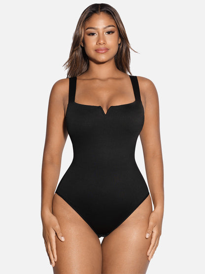 V Neck Tummy Control Thong Bodysuit