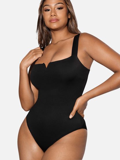 V Neck Tummy Control Thong Bodysuit