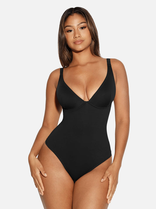 V Neck Tummy Control Thong Bodysuit