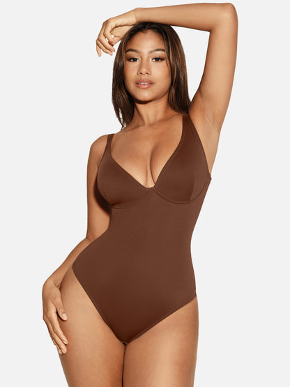 V Neck Tummy Control Thong Bodysuit