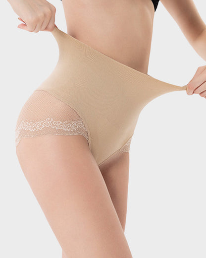 High Waist Tummy Control Lace Trim Mesh Panty