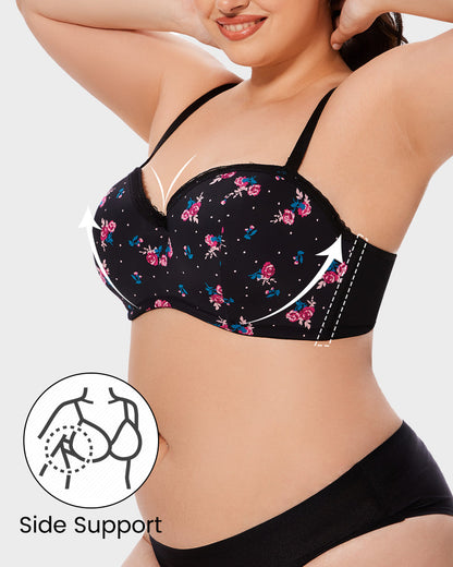 Lace Trim Molded Cup Underwire Bra with Removable Straps