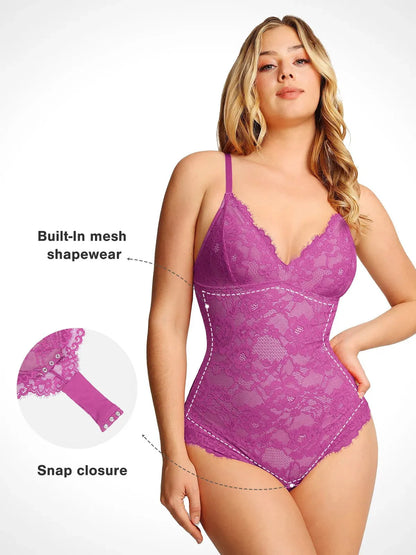 Shapewear Firm Control Smoothing Full Lace Thong Bodysuit